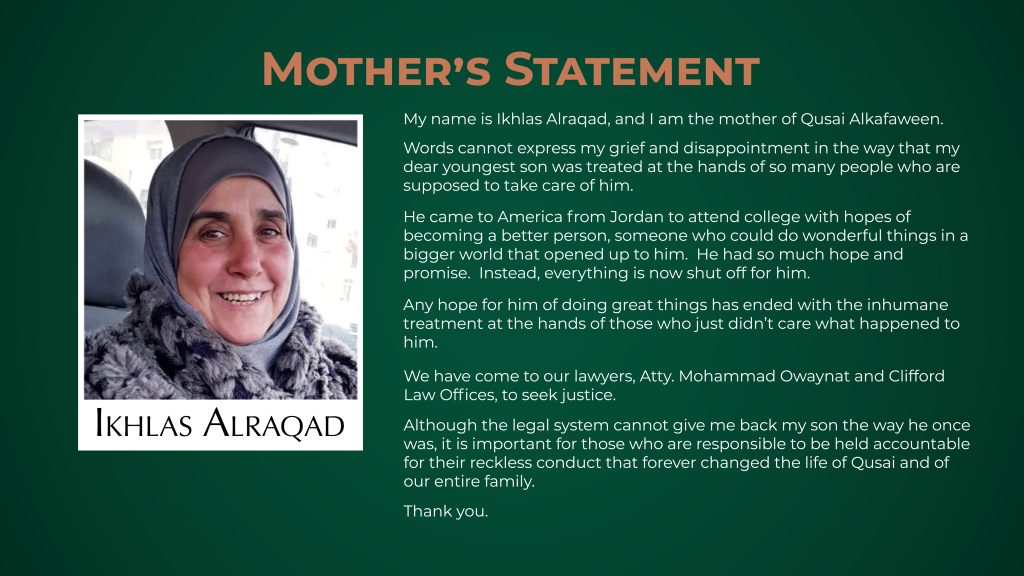 Ikhlas Alraqad Mothers Statement