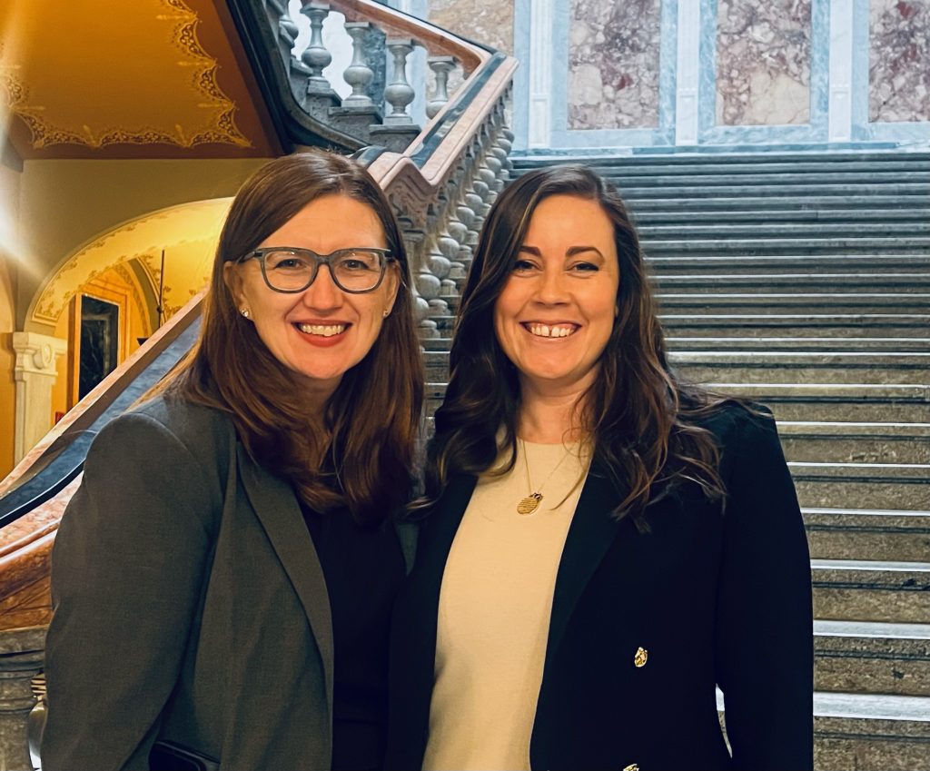 Yvette C. Loizon (left) and Sarah F. King (right), partners at Clifford Law Offices join ITLA Women's Caucus Lobbying Day in Springfield, IL.