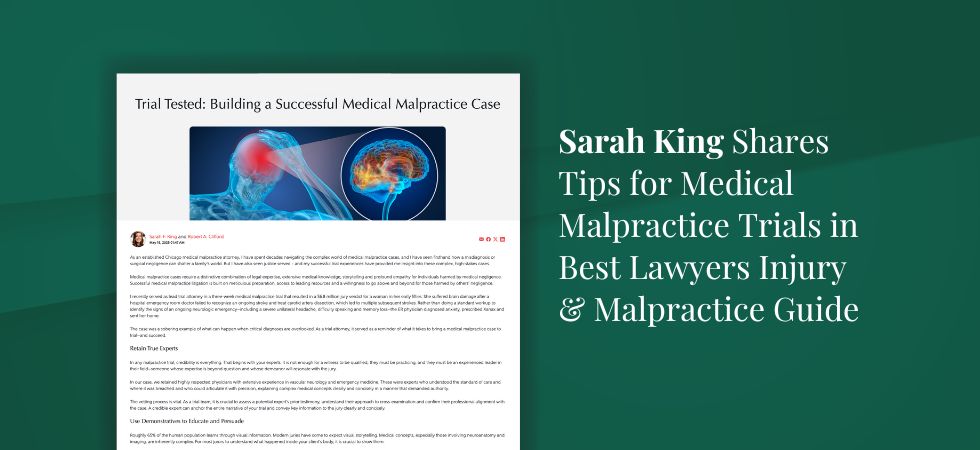 Sarah King Shares Tips for Medical Malpractice Trials in Best Lawyers Injury & Malpractice Guide