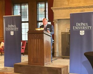 Robert Clifford addresses attendees, welcoming Dean Geoffrey Rapp to the University.