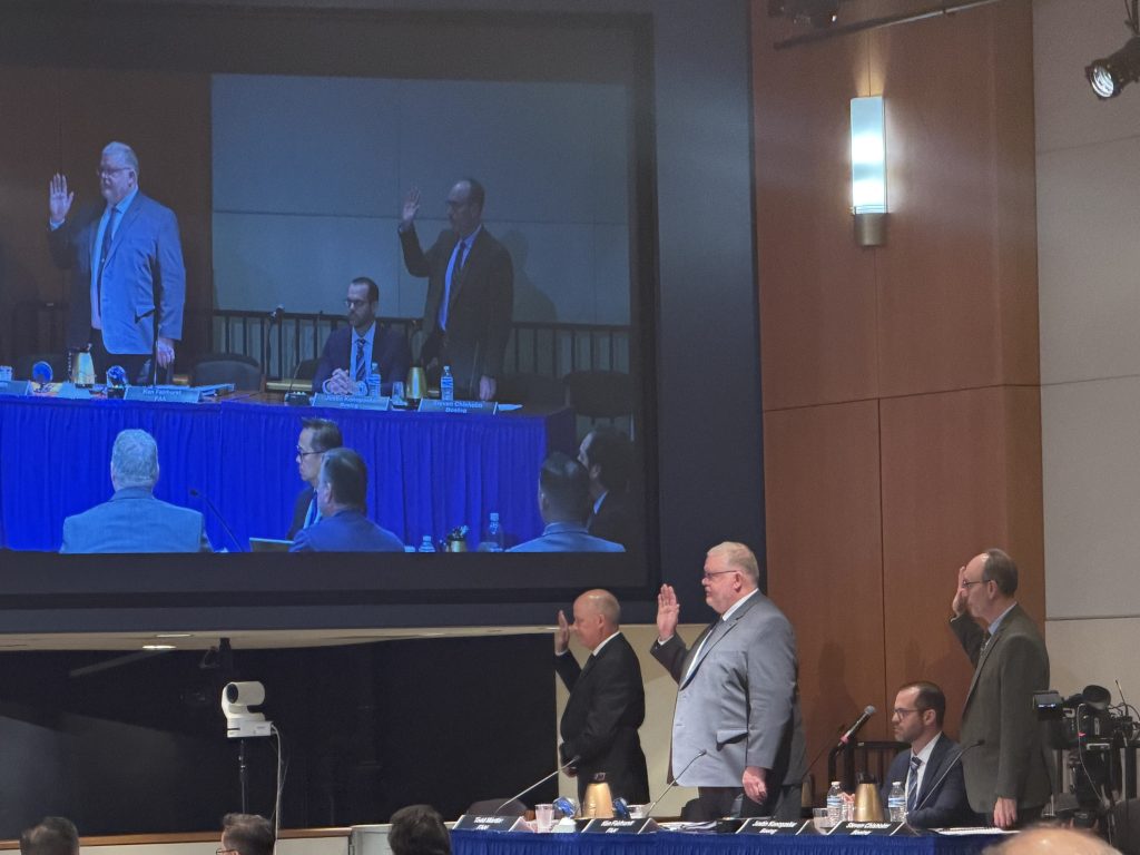 The panel is sworn in at the second day of NTSB hearings in the UPS cargo jet crash.