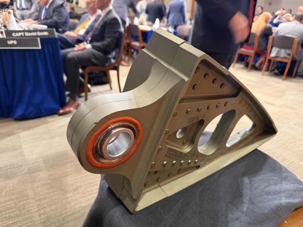 A plyon bulkhead assembly on display at the NTSB hearing in Washington, D.C.