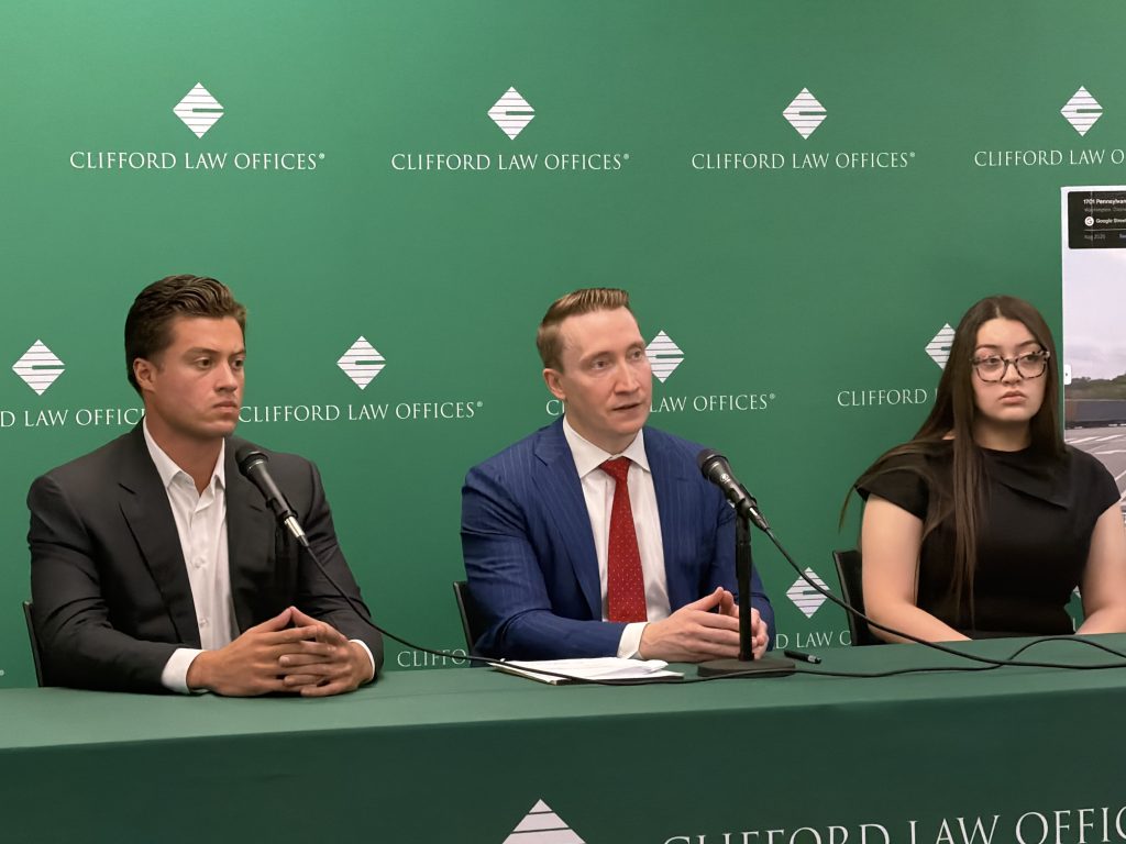 Benjamin Del Real Jr with Joseph T Murphy and Sara Del Real at press conference